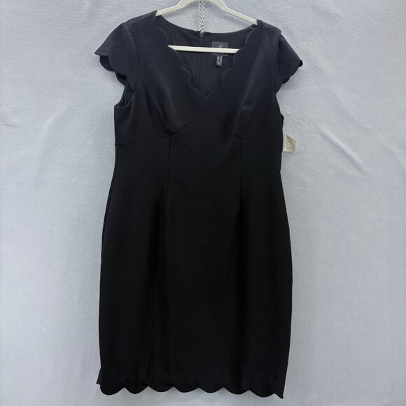 Adrianna Papell Scalloped‎ Trim Black Sheath Dress SZ 16 Petite Cap Sleeve NWT - Picture 1 of 12